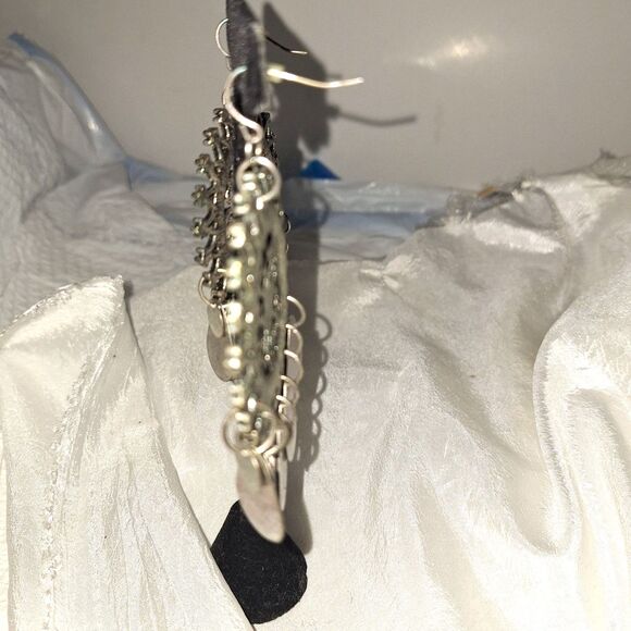 Women's Earrings Large Dangle Drop Discs Blue Beaded Native American Boho Hippie - Picture 4 of 7